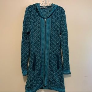 Athleta turquoise Nordic spooner wool blend long line sweater size medium